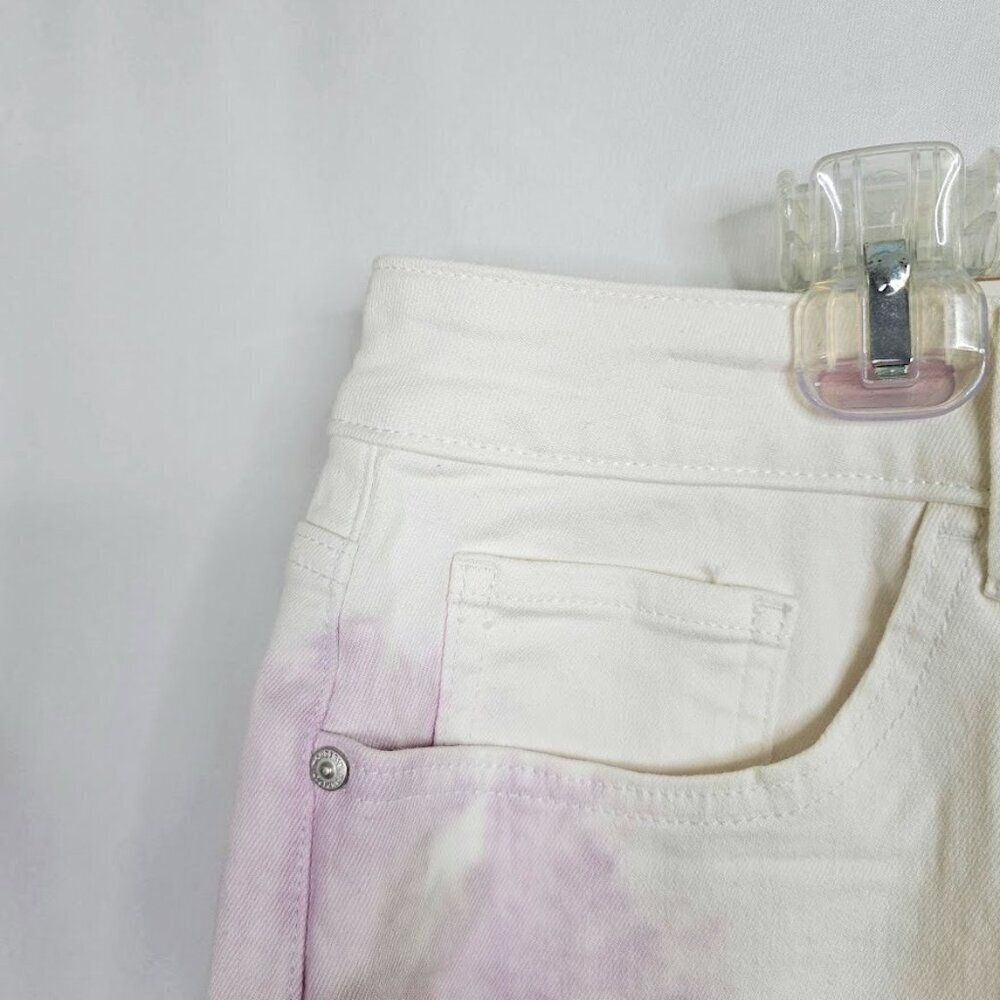 NWT WONDERLY High Rise Jean Shorts plus size 20W WHITE w PURPLE TIE DYE Denim - Picture 3 of 10